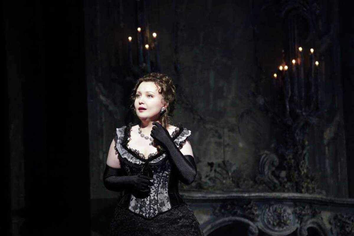 Soprano Albina Shagimuratova makes her role debut as Violetta in the Houston Grand Opera's production of La Traviata.