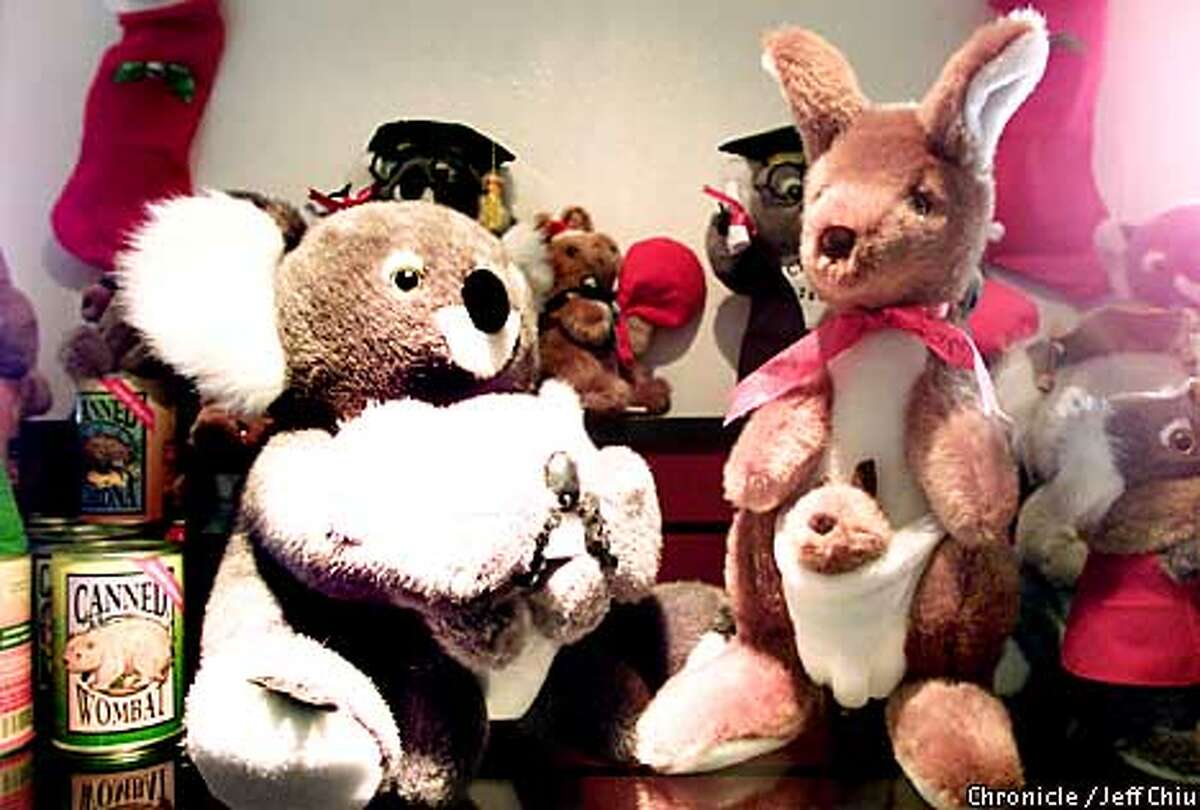 Koala bears and kangaroos are among the stuffed Aussie Animals sold at the Australian Products Company's "The Australian Store" in San Jose. The store, which was opened before Christmas last year, is part of the Australian Products Company, which was started about 10 years ago and has been operating a mail order business for about 6 years, started by Christyne Napier Roden and her husband Michael. Photo by Jeff Chiu / The Chronicle.