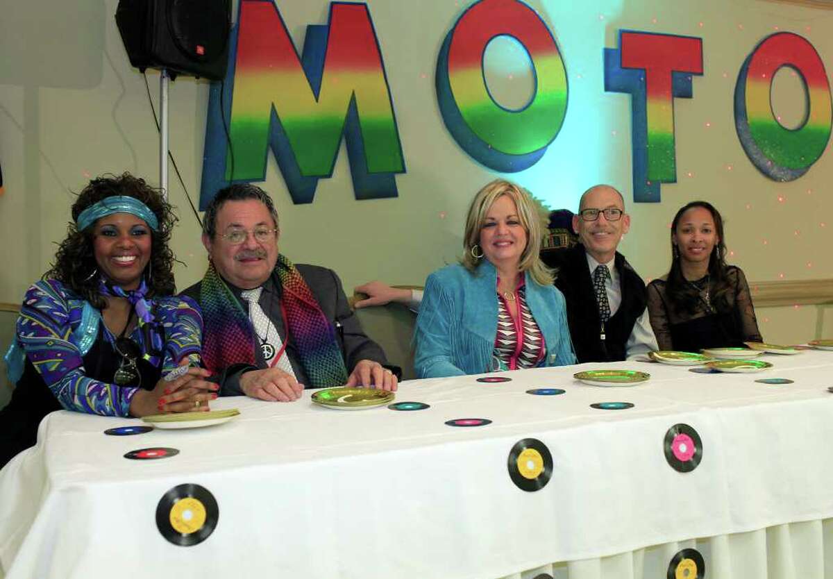 Angela Woods, from the left, Robert Cuellar, Marsha Hendler, Robert "Joe Rob" Robinson and Marian Catacalos judge the dance and constume contests at the Motown Party fundraiser for the Queen of Soul pageant at The Bright Shawl, Saturday, January 28, 2012.
