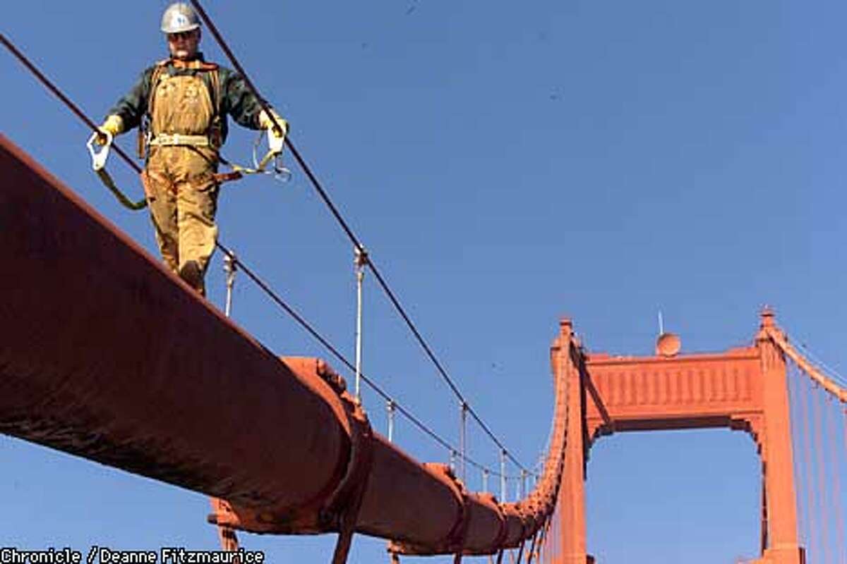 BRIDGE WORK / Ironworker's office is 750 feet above the San Francisco Bay