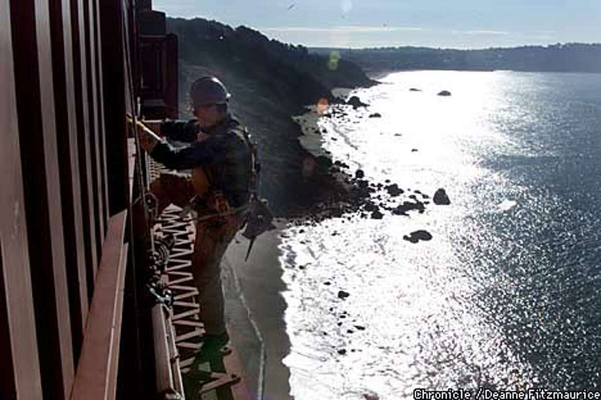 BRIDGE WORK / Ironworker's office is 750 feet above the San Francisco Bay
