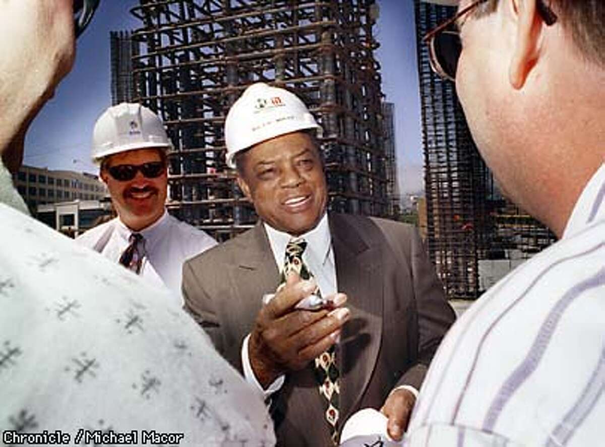 The Giants will honor Willie Mays with a bronze statue at the entrance of the new Pacific Bell Ballpark. Mays tours the new ballpark site. By Michael Macor/The Chronicle