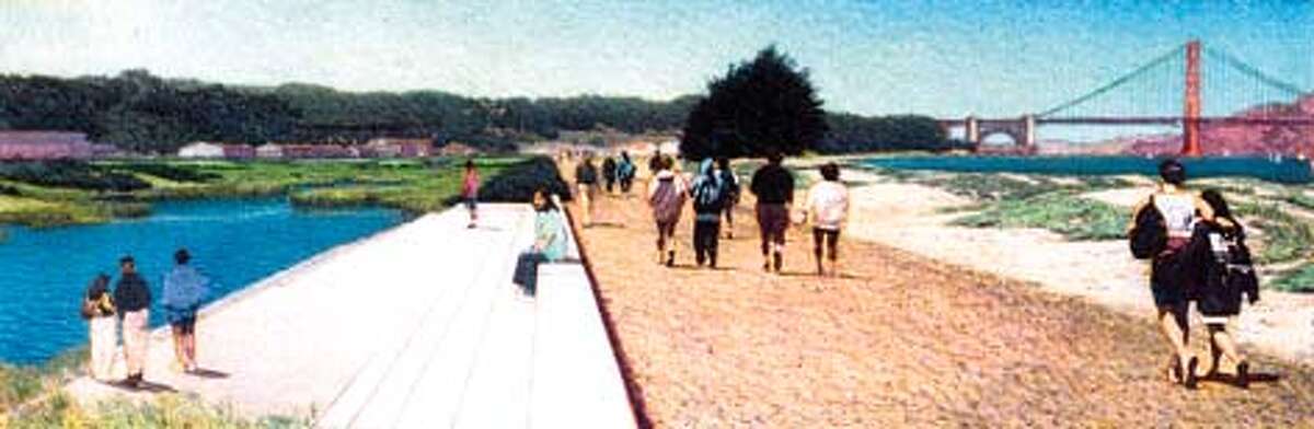 CRISSY/C/4MAR98/MN/HO--Improved views, marsh overlooks and the shoreline promenade of the restored Crissy Field.
