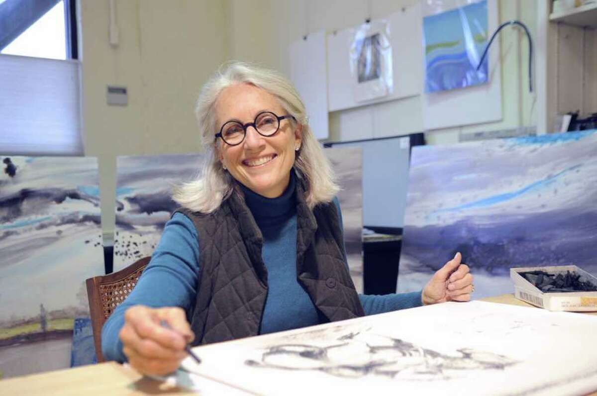 Greenwich artist Marian "Bing" Bingham poses in her studio Thursday, Jan. 19, 2012. She is awaiting the return of several of her paintings, which were seized a few months ago along the Serbian border en route to a European exhibition.