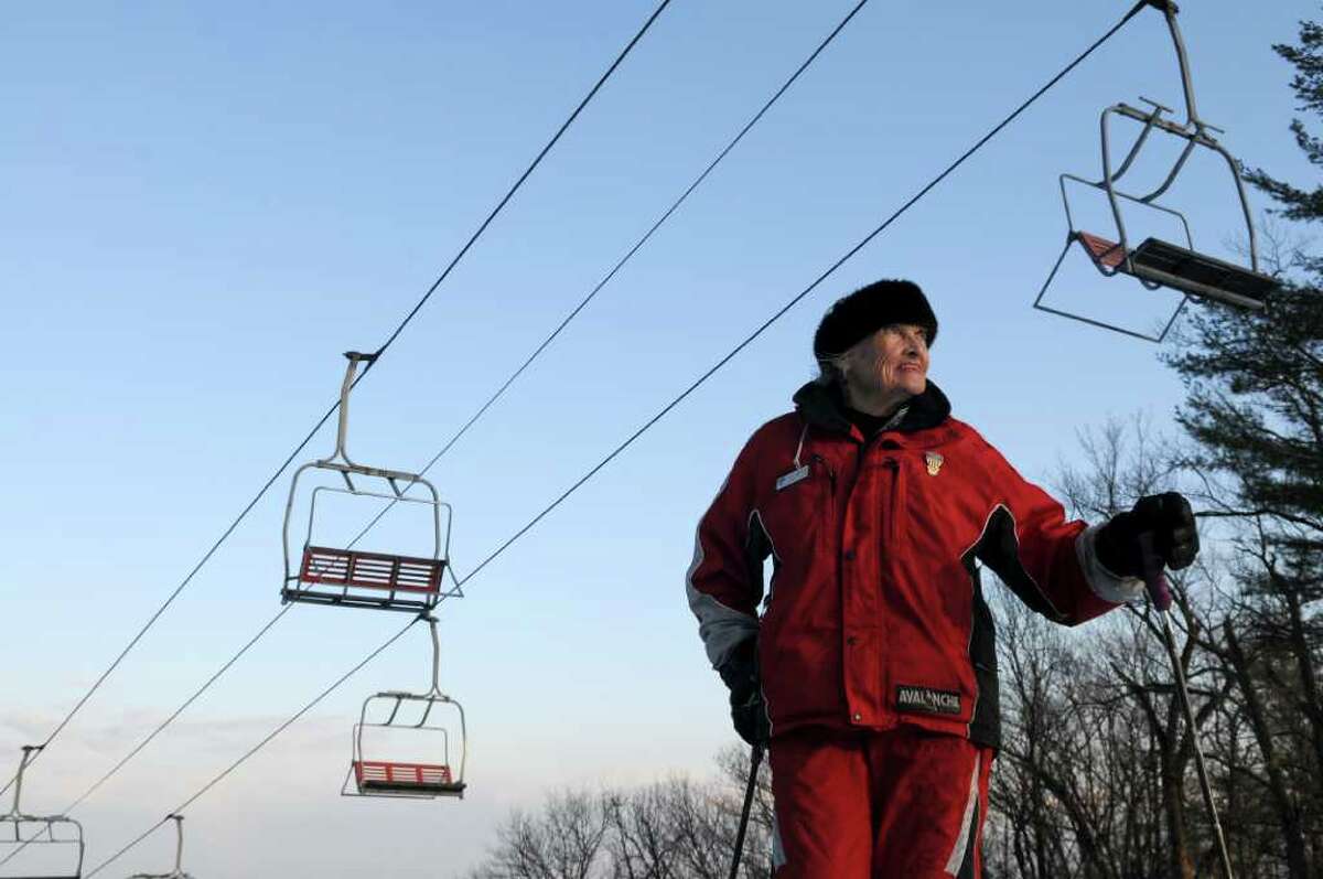 Schenectady Ski School instructor Freddie Anderson, 91, who has been skiing since she was 3 years old, skis at Maple Ski Ridge on Wednesday Feb. 1, 2012 in Rotterdam, NY. She recalls riding the original Snow Train to North Creek in the 1930s and is riding it once again now that it has made a return. (Philip Kamrass / Times Union )