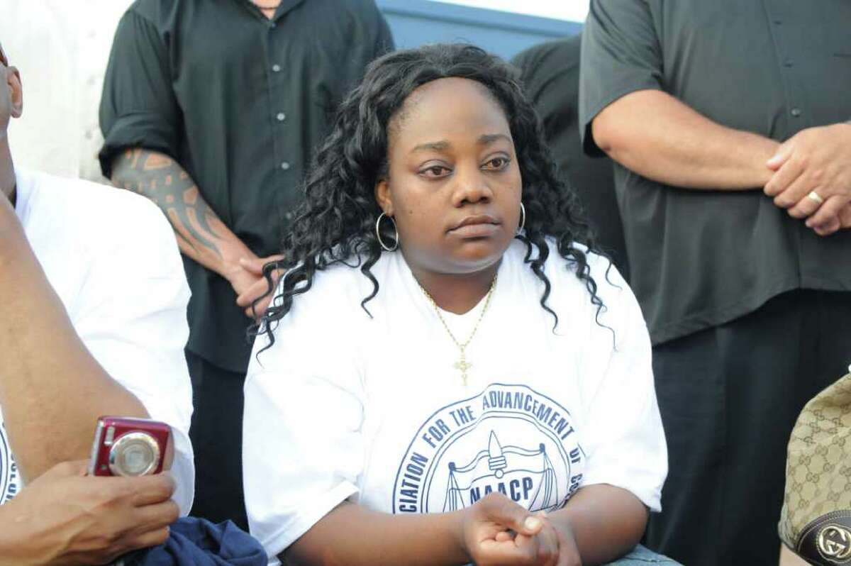 Tanya McDowell during the NAACP "Equal Education for All" rally at Brookside Elementary School in Norwalk, Conn., Tuesday, June 7, 2011. The rally was in support of McDowell, a homeless woman from Bridgeport, Conn., arrested for enrolling her child at Brookside, a Norwalk, Conn., school. The Rev. Al Sharpton spoke at the event. Norwalk police arrested McDowell Friday on drug charges.