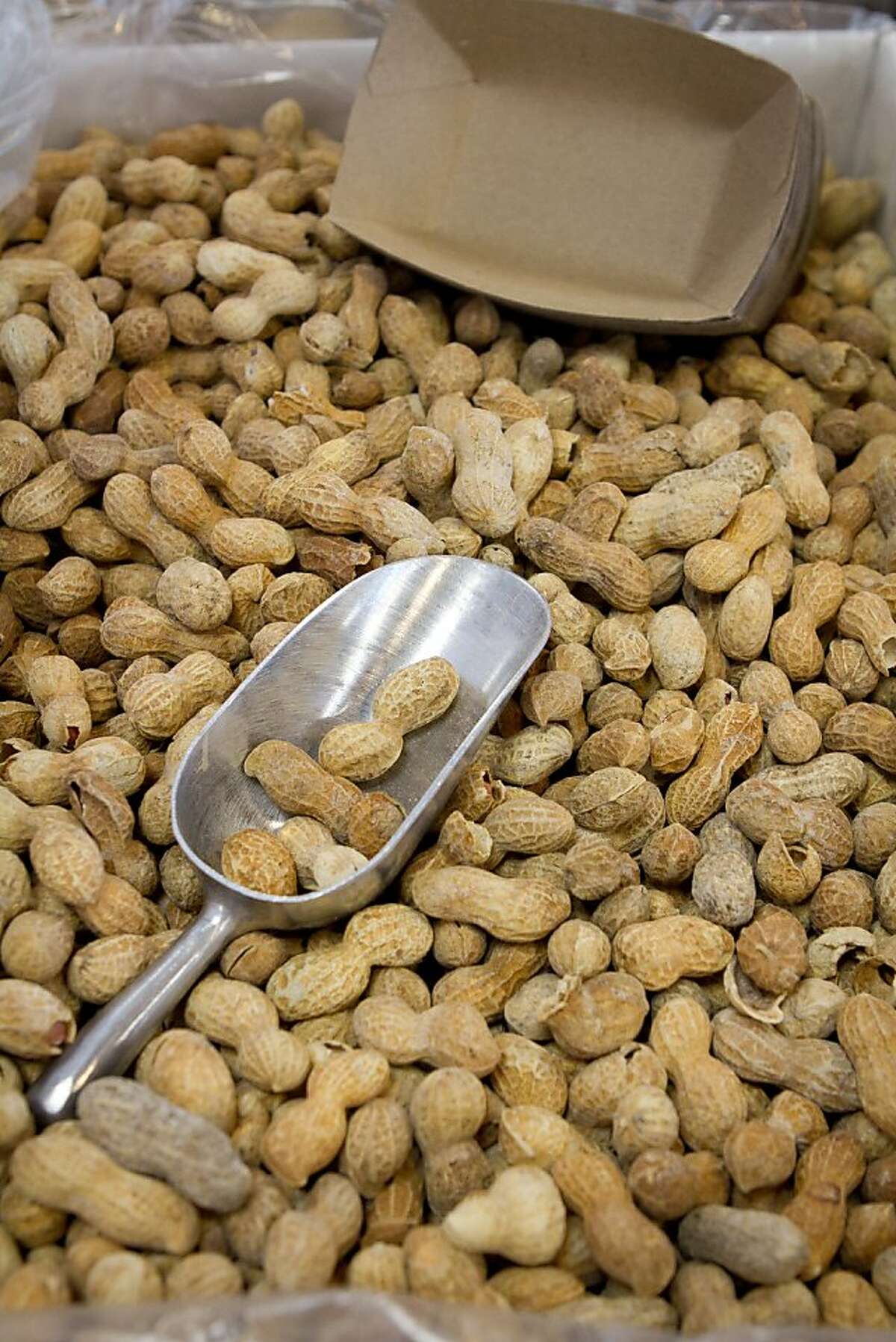 Peanuts for snacking on while people wait for their burgers at Five Guys Burgers in Burlingame, Calif., on Thursday, February 2, 2012.