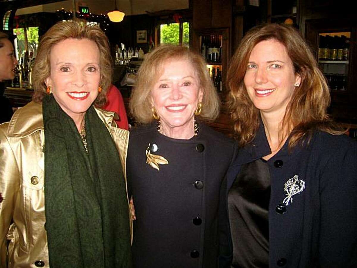 Ann Fisher (at left) with Rhea Friend and Pasha Thornton at the Balboa Cafe. December 2010. By Catherine Bigelow.