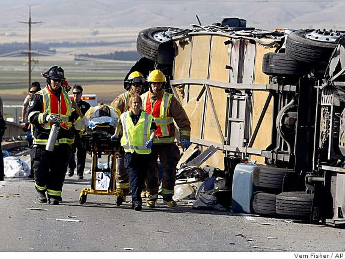 Soledad bus crash sends bodies over guardrail