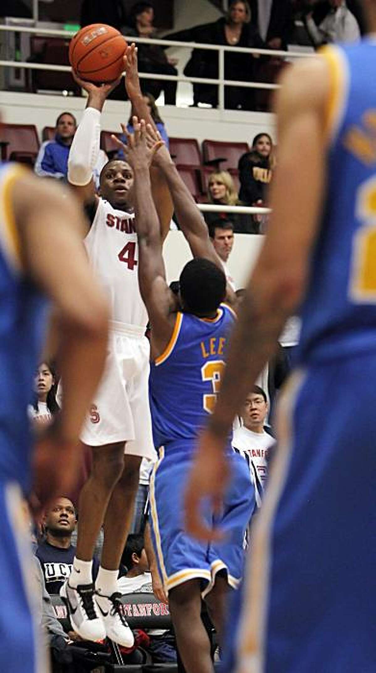 Jeremy Green puts up a three pointer in the final seconds of the game. The Cardinal came up short against UCLA, losing 69-65, despite a last minute rally. The Stanford men played the UCLA Bruins at Maples Pavilion at Stanford, Calif., on Thursday, February 17, 2011.