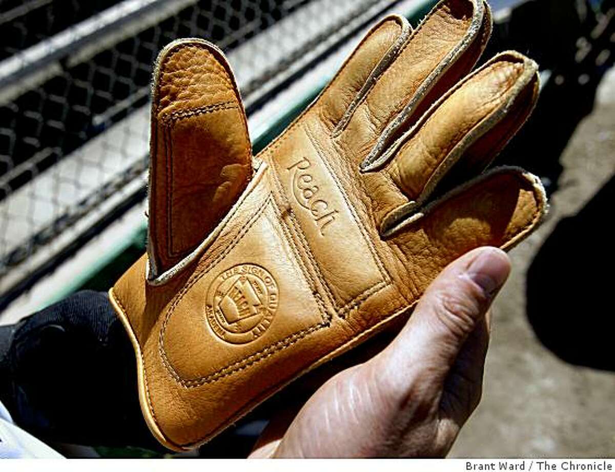 The players all use these period-correct gloves which have no webbing and are little bigger than garden gloves. Seven Bay Area baseball teams play the game the way it was played in 1886 complete with small gloves, large wooden bats and old style uniforms. The San Francisco Pacifics hosted the Fremont Aces at Golden Gate Park Sunday April 19, 2009.
