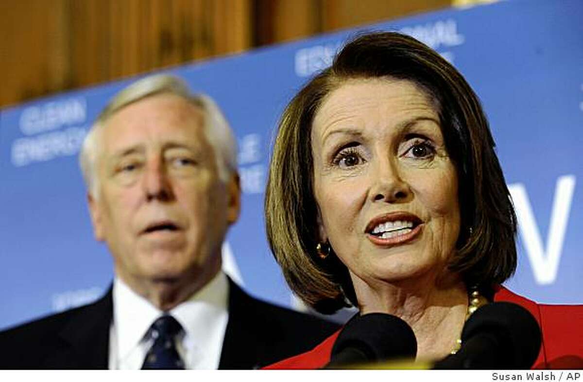 FILE - In this April 2, 2009 file photo, House Speaker Nancy Pelosi of Calif., accompanied by House Majority Leader Steny Hoyer of Md., speaks during a news conference on Capitol Hill in Washington. So far this year, Congress has done what it does best _ spend a lot of money and make a lot of promises. Now, as lawmakers return from a two-week spring break, comes the hard part, the actual crafting of legislation that will change how banks are regulated, health care is delivered and the nation consumes energy. (AP Photo/Susan Walsh, FILE)