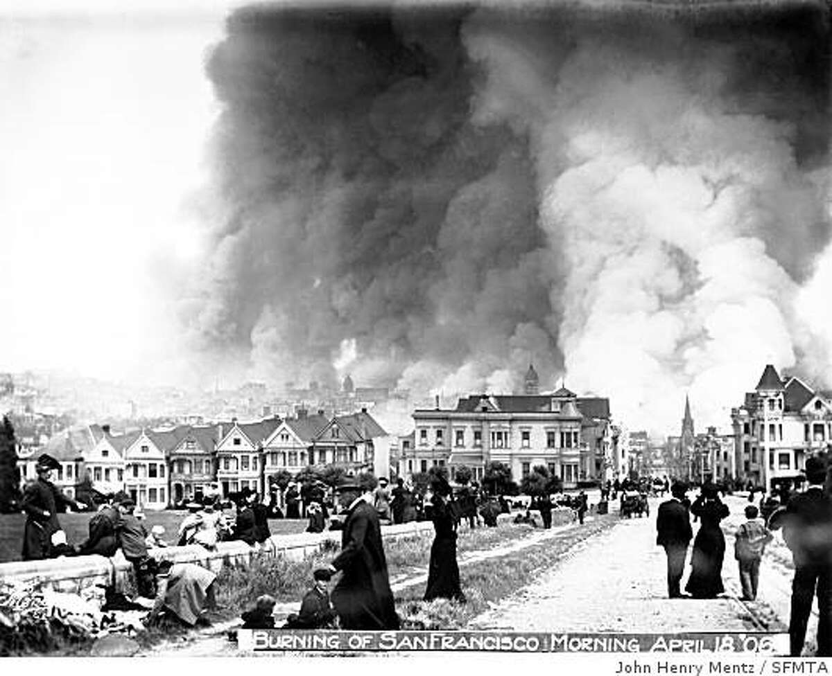 City Burning, from Alamo Square, Hayes Street & Pierce Street, April 18, 1906