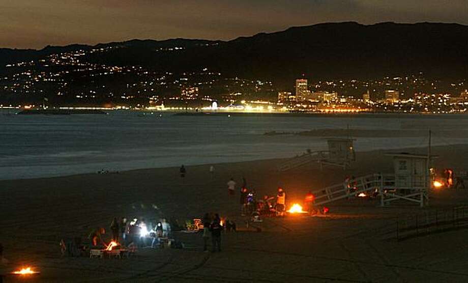 Fire Rings Line Dockweiler State Beach In Los Angeles With Santa Monica Across The Bay Fire Rings Line Dockweiler State Beach In Los Angeles With Santa Monica Across The Bay