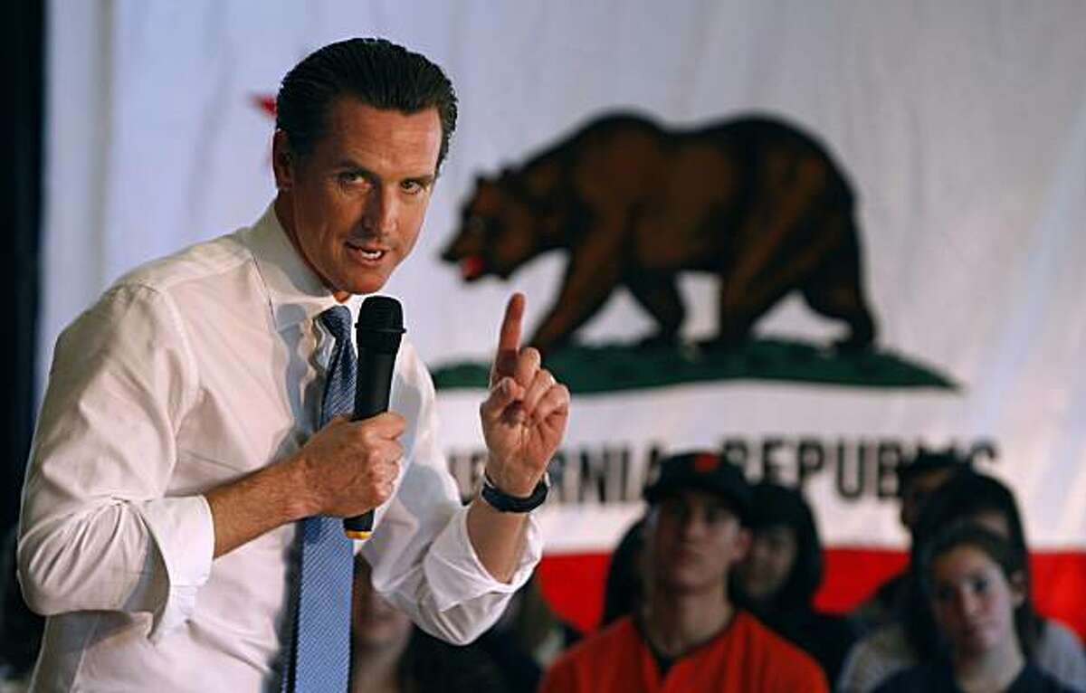 Gavin Newsom, the Democratic candidate for Lieutenant Governor, urges Cal students to vote during a campaign rally at UC Berkeley on Friday, Oct. 29, 2010.