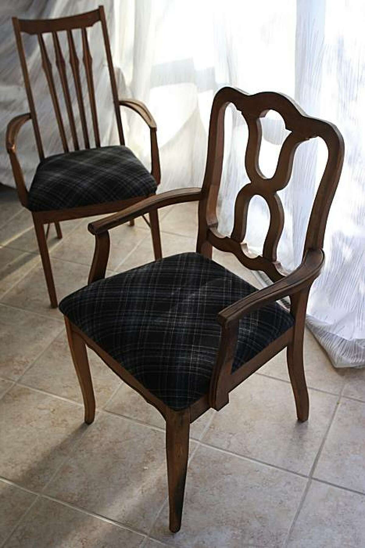 Reupholstered mismatched dining chairs