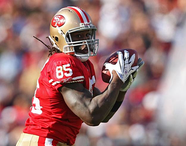 Kentwan Balmer of the San Francisco 49ers looks on before a preseason game  against the Green Bay Packers on August 16 20…