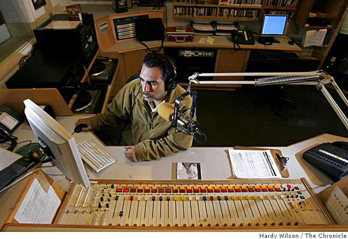 Gary Baca, a board operator who has been with KPFA for twenty years, looks at his computer after the morning show in the Berkeley, Calif., studio on Thursday, April 9, 2009. KPFA will be celebrating 60 years on April 15th.