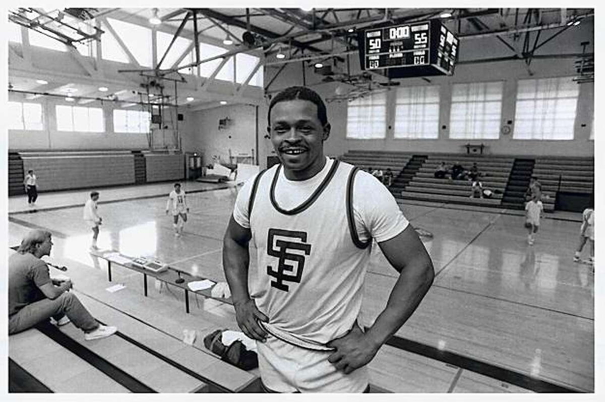 Glenn Burke at the Gay Games in San Francisco, 1986. Playing basketball at S.F. State's main gym.