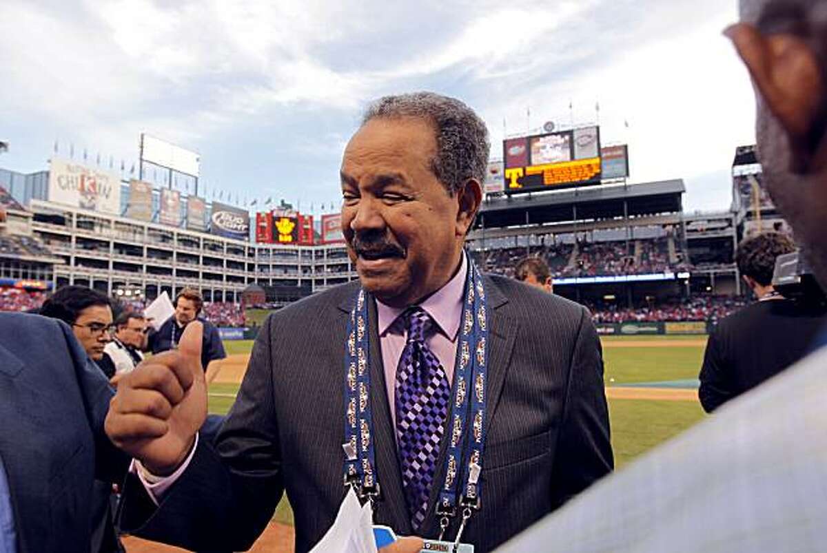 Former Giants great Juan Marichal speaks to the media prior to Game 5 of the World Series between the San Francisco Giants and the Texas Rangers on Monday.