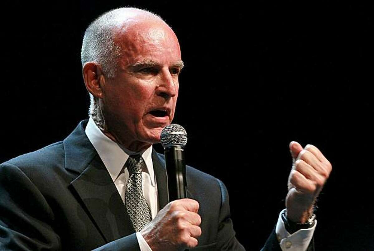 OAKLAND, CA - NOVEMBER 02: California Governor-elect Jerry Brown speaks to supporters as he celebrates his win during an election night party at Fox Theatre on November 2, 2010 in Oakland, California. Jerry Brown defeated republican challenger and formereBay CEO Meg Whitman.