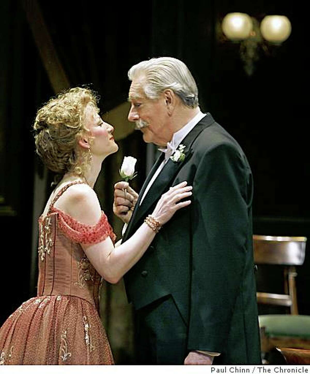 Alice Maitland (Rene Augesen) and Mr. Voysey (Ken Ruta) in ACT's "The Voysey Inheritance" (2005)