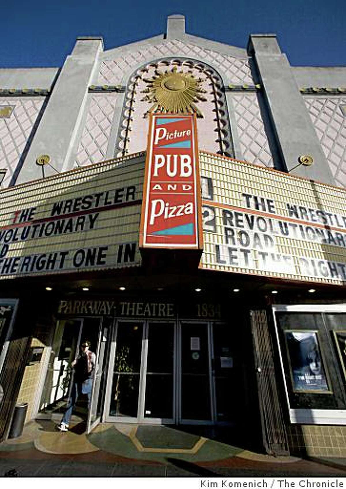The Parkway Speakeasy Theater in Oakland, Calif., shows "The Wrestler" on Thursday night, Mar. 19, 2009, a few days before it closes its doors.