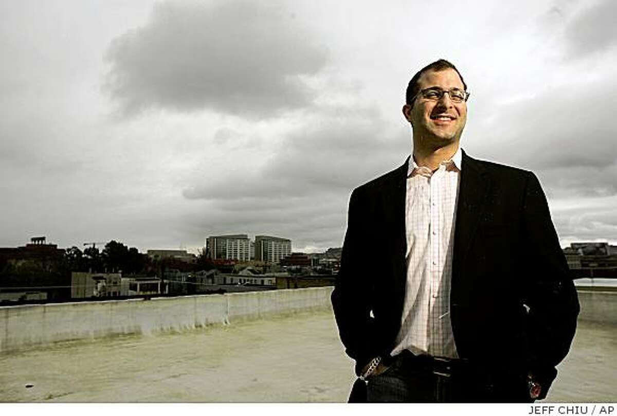 AdBrite CEO Phil Kaplan is photographed on the roof of his office in a San Francisco file photo March 4, 2005. Kaplan, the bawdy funnyman behind a profane Web site that skewered casualties of the dot-com bust, has discovered mocking other executives is a lot easier than trying to run a rapidly expanding company. That realization prompted Kaplan to step down as chief executive of AdBrite, an online advertising agency that he started in late 2004.