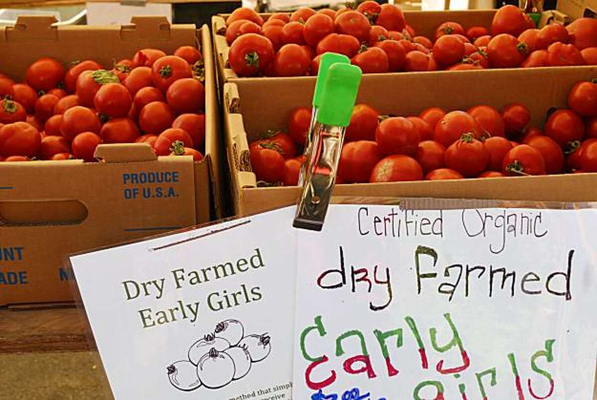 Dry-farmed 'Early Girls' are at a San Francisco farmers' market.