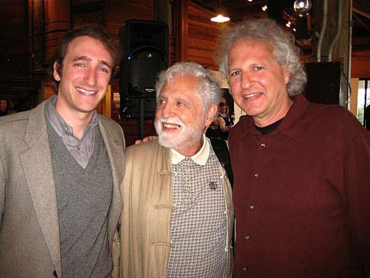 Alexander Djerassi (left) with his grandfather, Dr. Carl Djerassi, and his dad, Dale Djerassi at the Artful Harvest dinner. October 2010. By Catherine Bigelow.