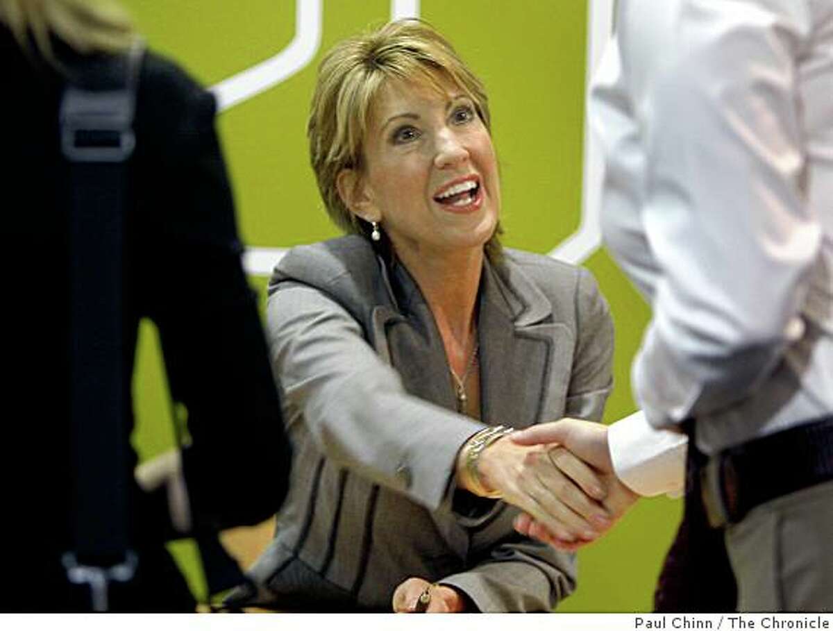 Former HP CEO Carly Fiorina autographs copies of her book, "Tough Choices", after her speech at the Pacific Coast Builders Conference in San Francisco, Calif., on Wednesday, June 25, 2008. Photo by Paul Chinn / The Chronicle