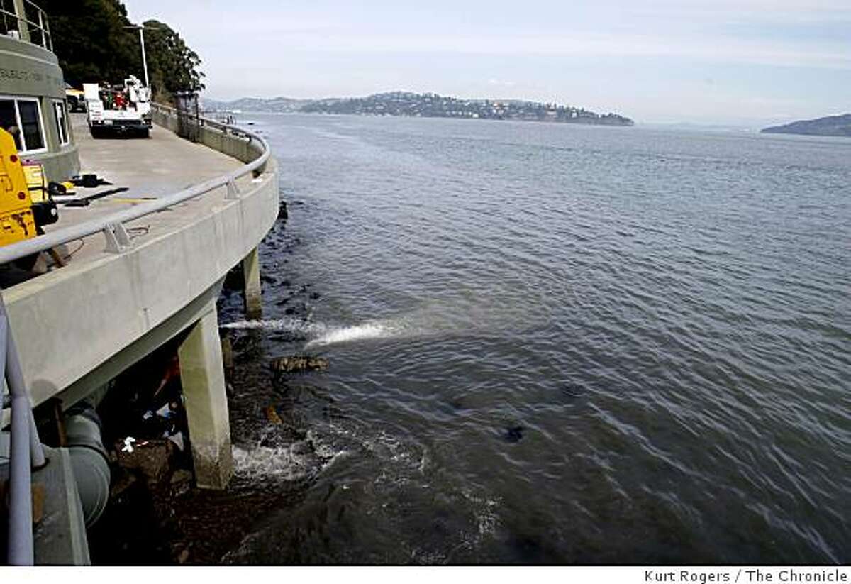 Waste water continued to flow out of a leak at the Sausalito-Marin City Sanitary District Fort Baker treatment plant on Feb. 18, 2009 in Sausalito, Calif.
