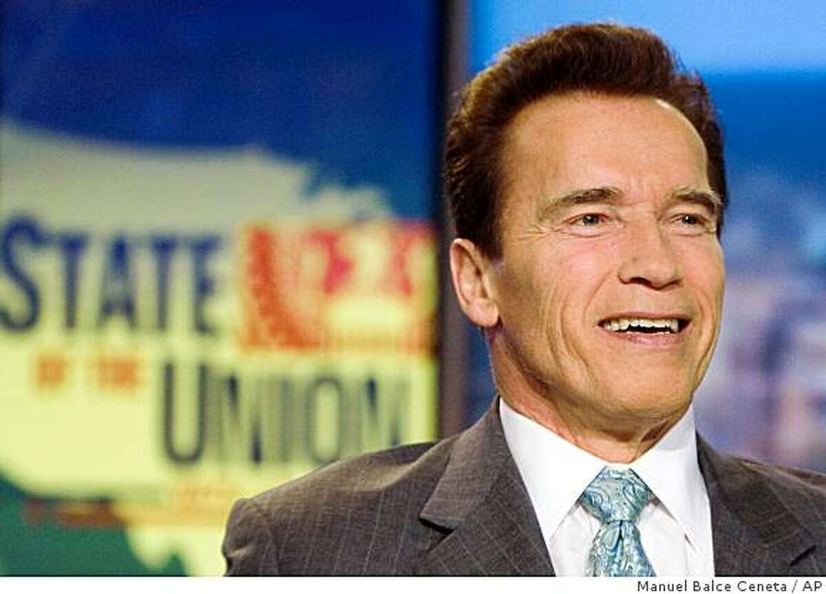 California Gov. Arnold Schwarzenegger, appears on CNN's Sunday talk show "State of the Union" with John King, during a live taping, Sunday, Feb. 22, 2009, in Washington. (AP Photo/Manuel Balce Ceneta)
