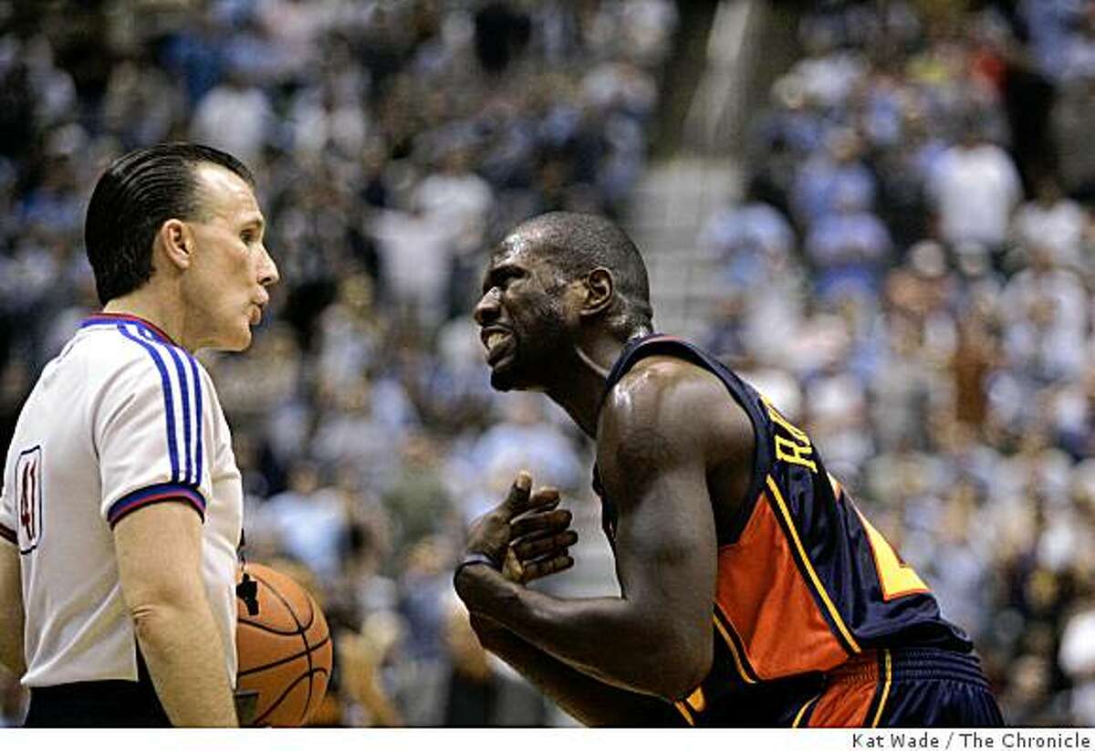 Golden State Warriors' Jason Richardson argues over a call as they watch the game slip away during the thrid quarter in game 5 round 2 against the Utah Jazz during the Western Conference semi-finals at EnergySolutions Arena in Salt Lake City. Utah on Tuesday May 15, 2007. The Jazz won 100 to 87.Kat Wade/The Chronicle