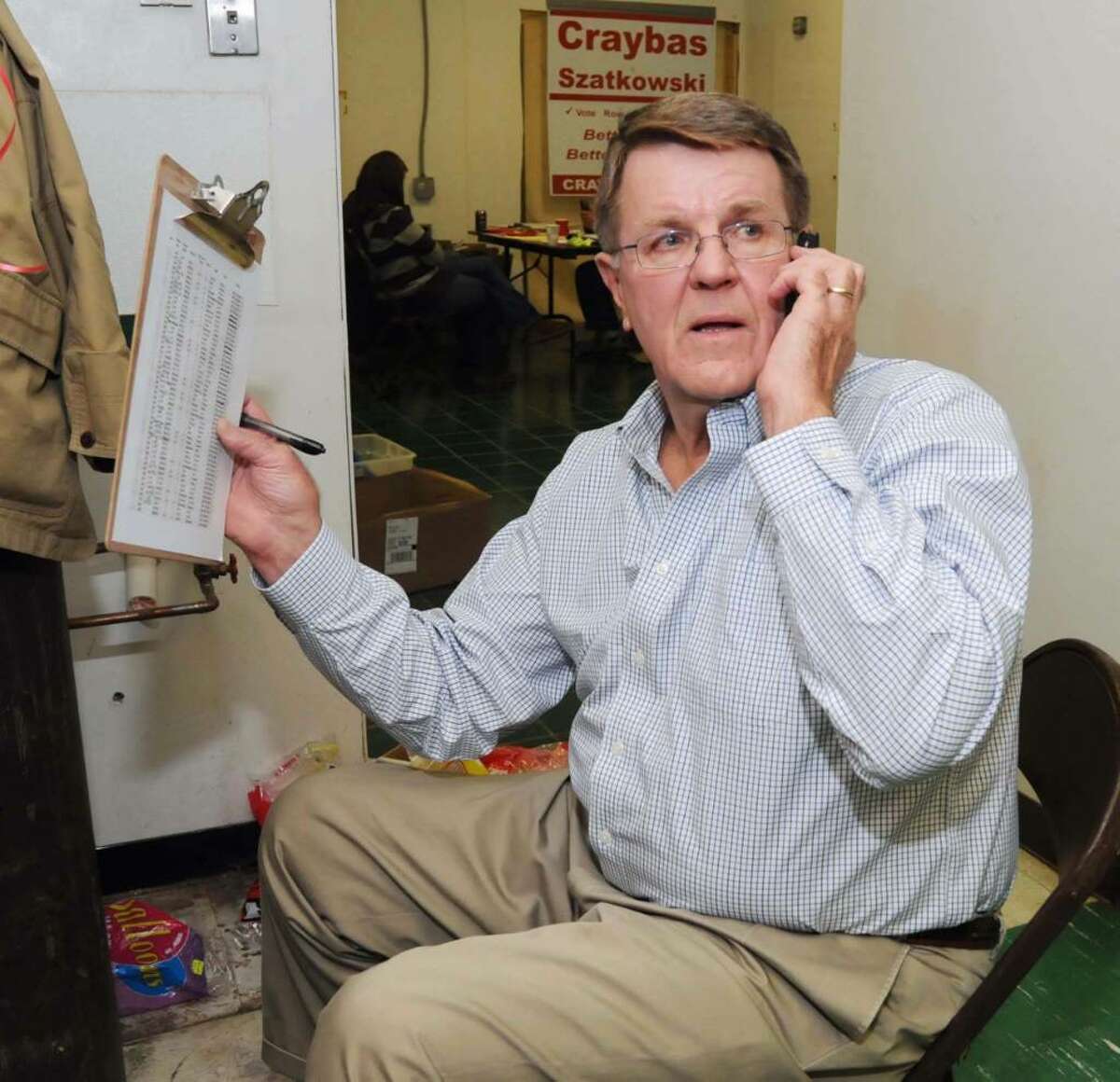 Bethel's Republican candidate for First Selectman, Larry Craybas, continues to make calls at the Republican Headquarters on election night, Tuesday, Nov. 3, 2009. 