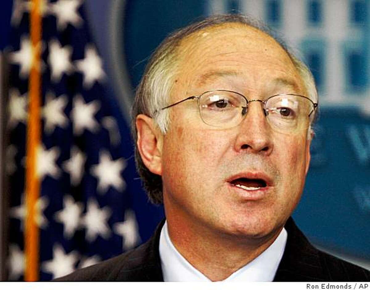 Interior Secretary Ken Salazar speaks about the Interior Department, Wednesday, Jan. 28, 2009, during the White House daily press briefing at the White House in Washington. (AP Photo/Ron Edmonds)