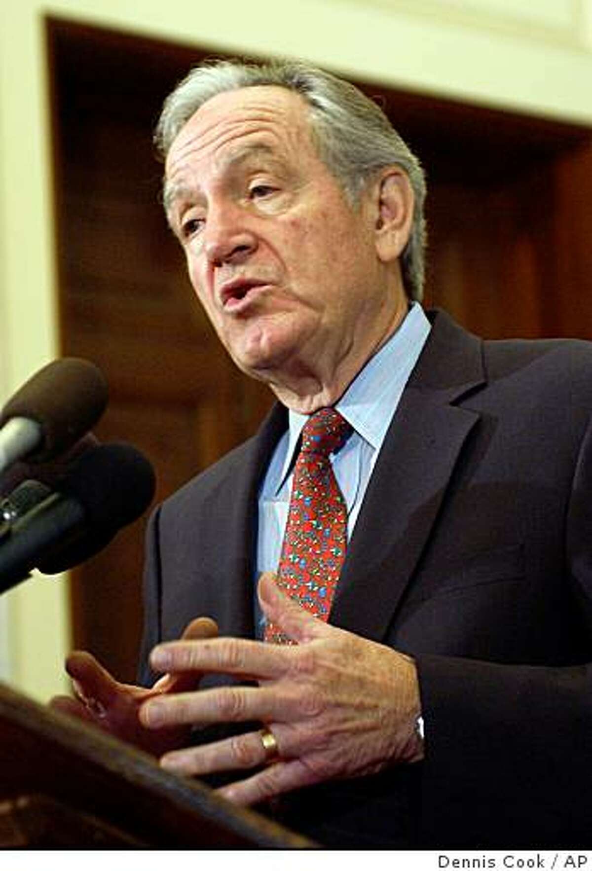 Incoming Senate Agriculture Committee Chairman, Sen. Tom Harkin, D-Iowa, gestures during a news conference on Capitol Hill in Washington, Tuesday, Dec. 12, 2006. (AP Photo/Dennis Cook)