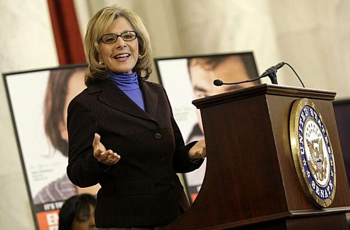 Sen. Barbara Boxer, D-Calif. gestures as she speaks on Capitol Hill in Washington, Tuesday, March 31, 2009, during an event supporting the "Faces of the Employee Free Choice Act," campaign. (AP Photo/Haraz N. Ghanbari)