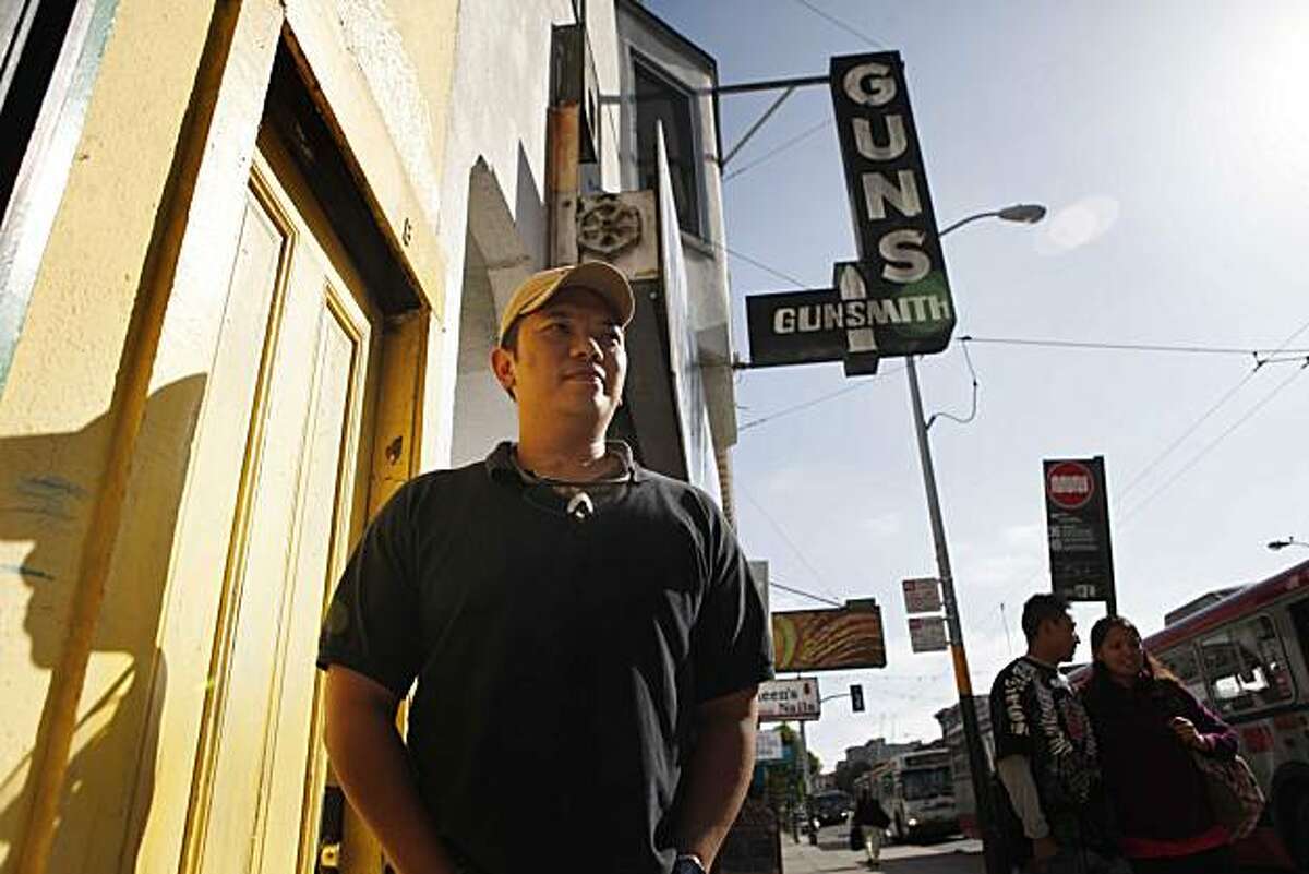 With city permit applications in the works, Steve Alcairo, general manager of High Bridge Arms, the only gun shop in the city limits, stands for a portrait outside the Mission Street store on Monday Aug. 27, 2010 in San Francisco, Calif.