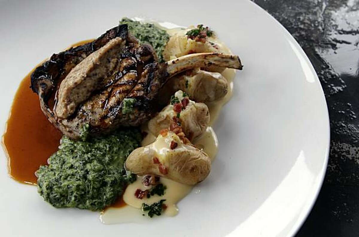 Karen Palmer, favorit meal at Citizen's Band located at 1198 Folsom St in San Francisco, is grilled pork chops with baked banana fingerling potatoes, and creamed spinach with roasted garlic. Wednesday August 11, 2010.