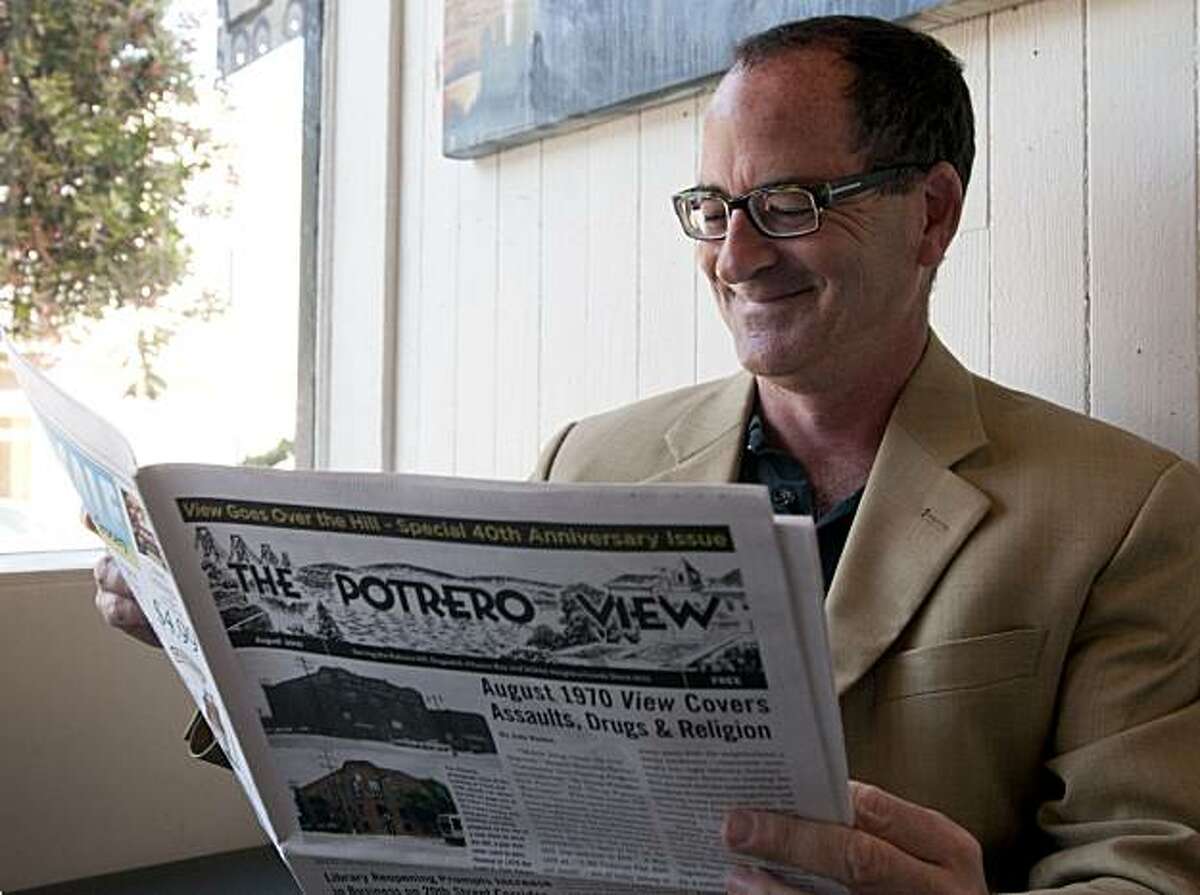 Steven Moss, publisher of the Potrero View, stops for a portrait at Farley's coffee shop in celebration of the 40th anniversary of the publication in San Francisco, Calif., on Friday, August 6, 2010.