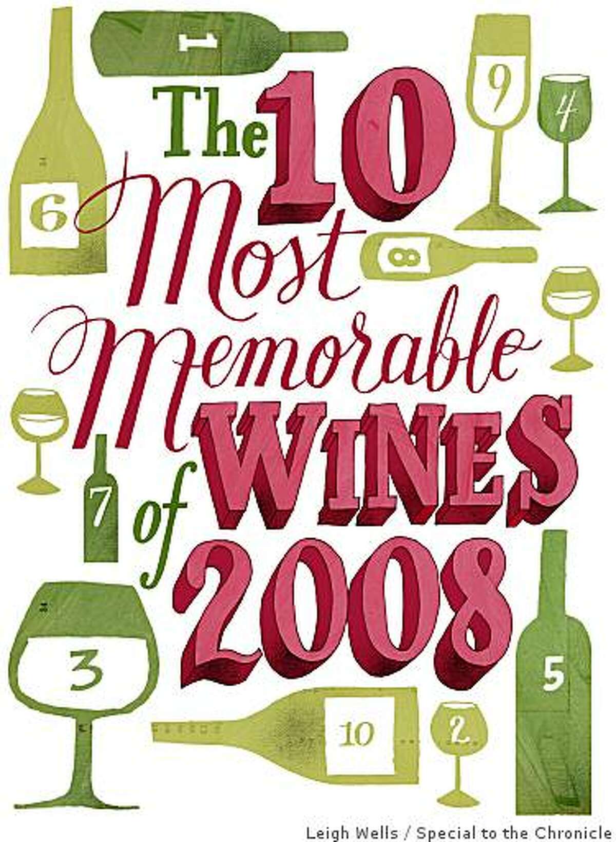 Illustration for "The 10 Most Memorable Wines of 2008" by Leigh Wells.