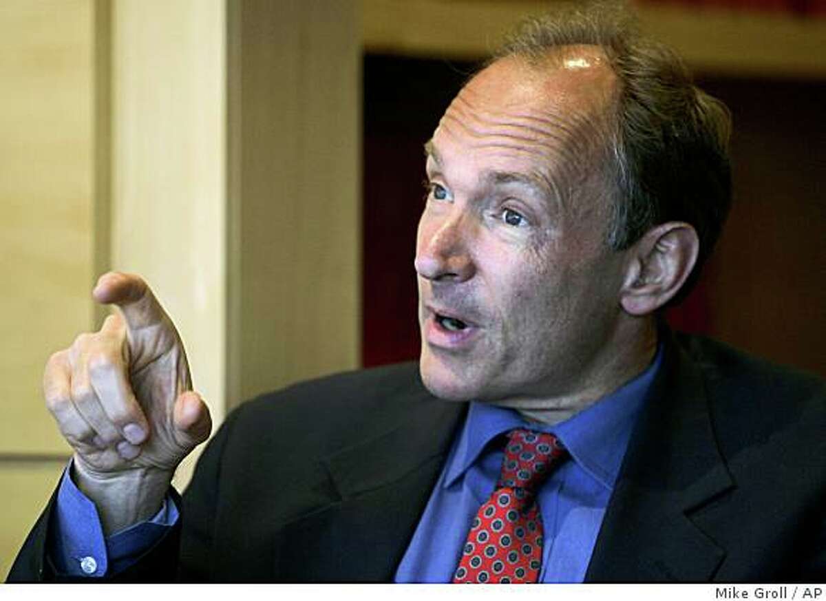 Tim Berners-Lee speaks during an interview at Rensselaer Polytechnic Institute in Troy, N.Y., Wednesday, June 11, 2008. The scientist who invented the World Wide Web said that online social systems could change the way science and even government is conducted. (AP Photo/Mike Groll)