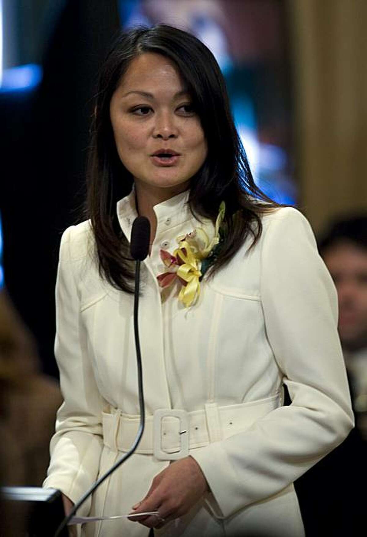 Supervisor Carmen Chu speaks during the inauguration of the San Francisco Board of Supervisors in the board's San Francisco, Calif., chambers on Thursday Jan. 8, 2009.