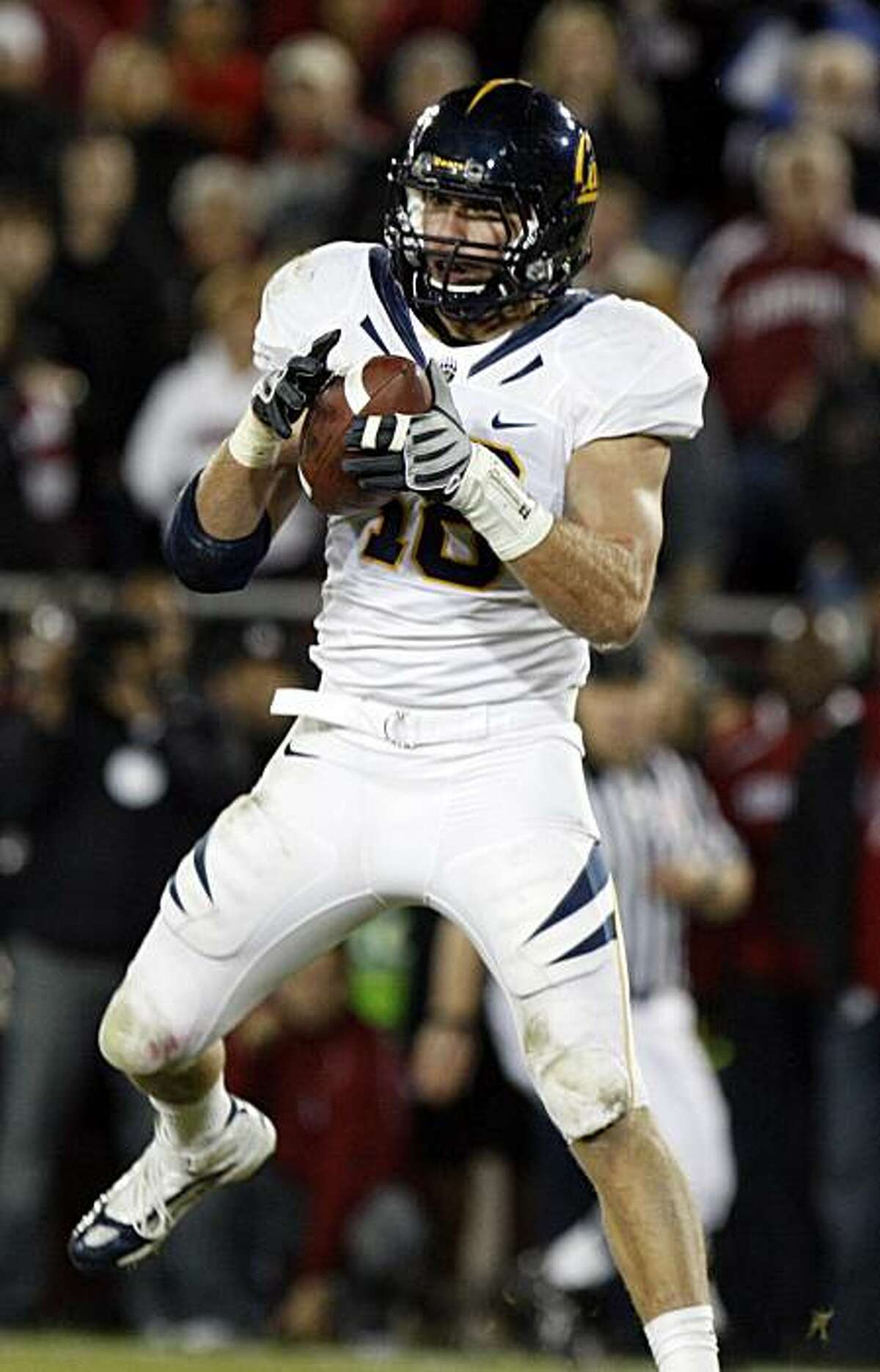 Cal's Mike Mohamed intercepts an Andrew Luck pass in the red zone that sealed the victory for Cal late into the 4th quarter. Cal defeated Stanford in the Big Game 34-28 in 2009.