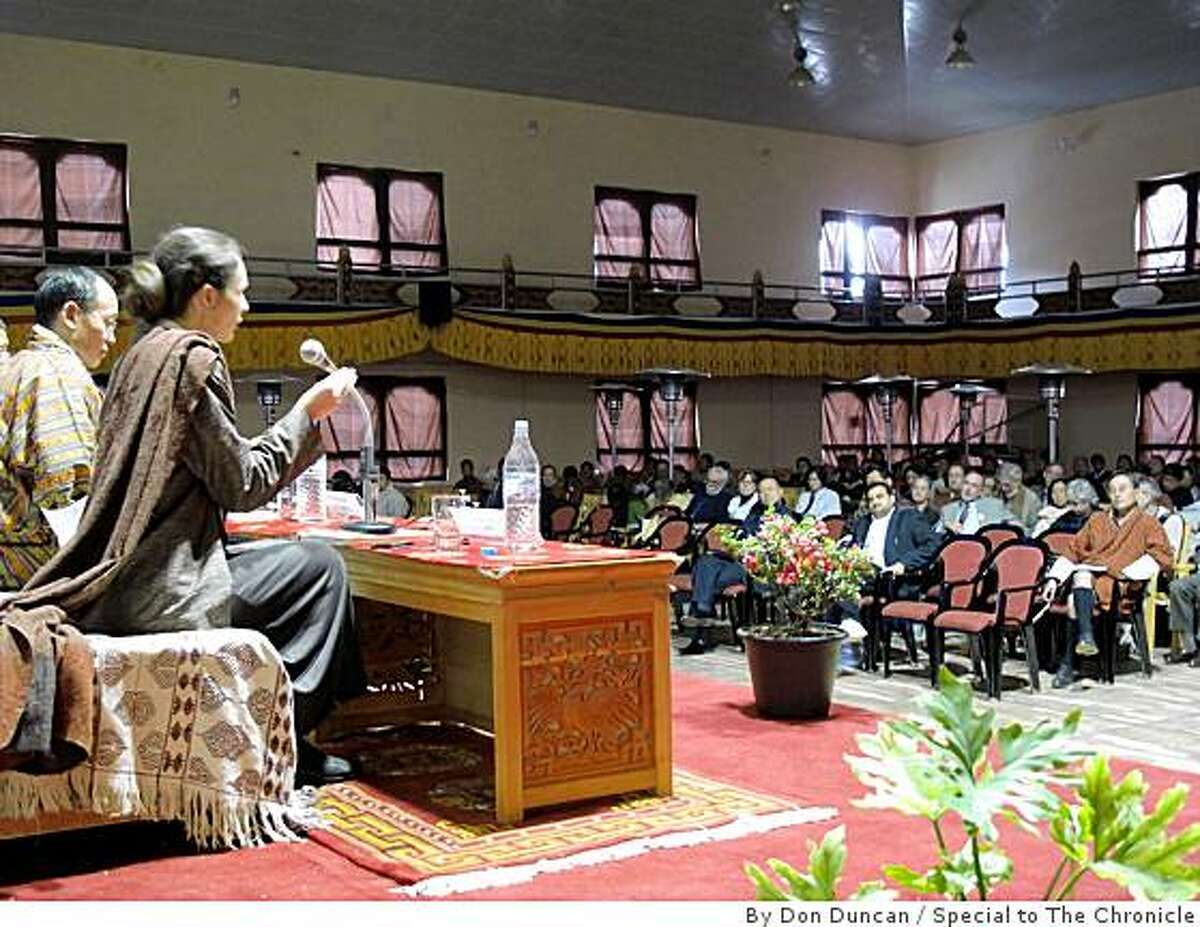 Sabina Alkire, professor of economicsat Oxford University, explains the new Gross National Happiness Index to delegates of the 4th annual GNH conference in Thimphu, Bhutan in late November. Prof. Alkire has been instrumental in devising the index based on 72 standards. It should be ready as early as the end of this year.