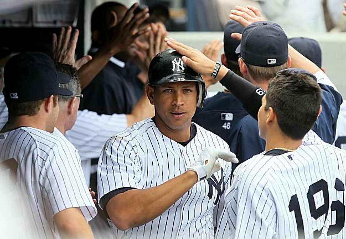 NEW YORK - JULY 01: Alex Rodriguez #13 of the New York Yankees celebrates his eigth inning two run home run against the Seattle Mariners on July 1, 2010 at Yankee Stadium in the Bronx borough of New York City. The Yankees defeated the Mariners 4-2.