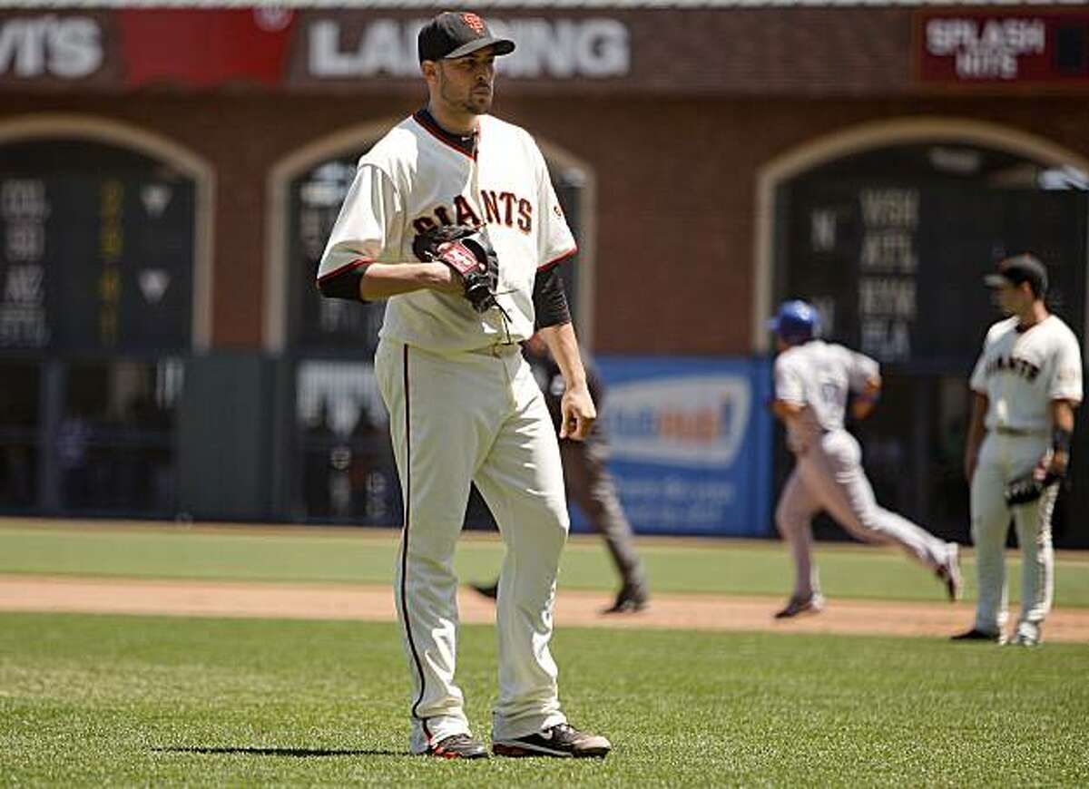 Giants starting pitcher Jonathan Sanchez gives up a two-run home run to Rafael Furcal in the fifth inning as San Francisco takes on the Los Angeles Dodgers at AT&T Park on Wednesday.