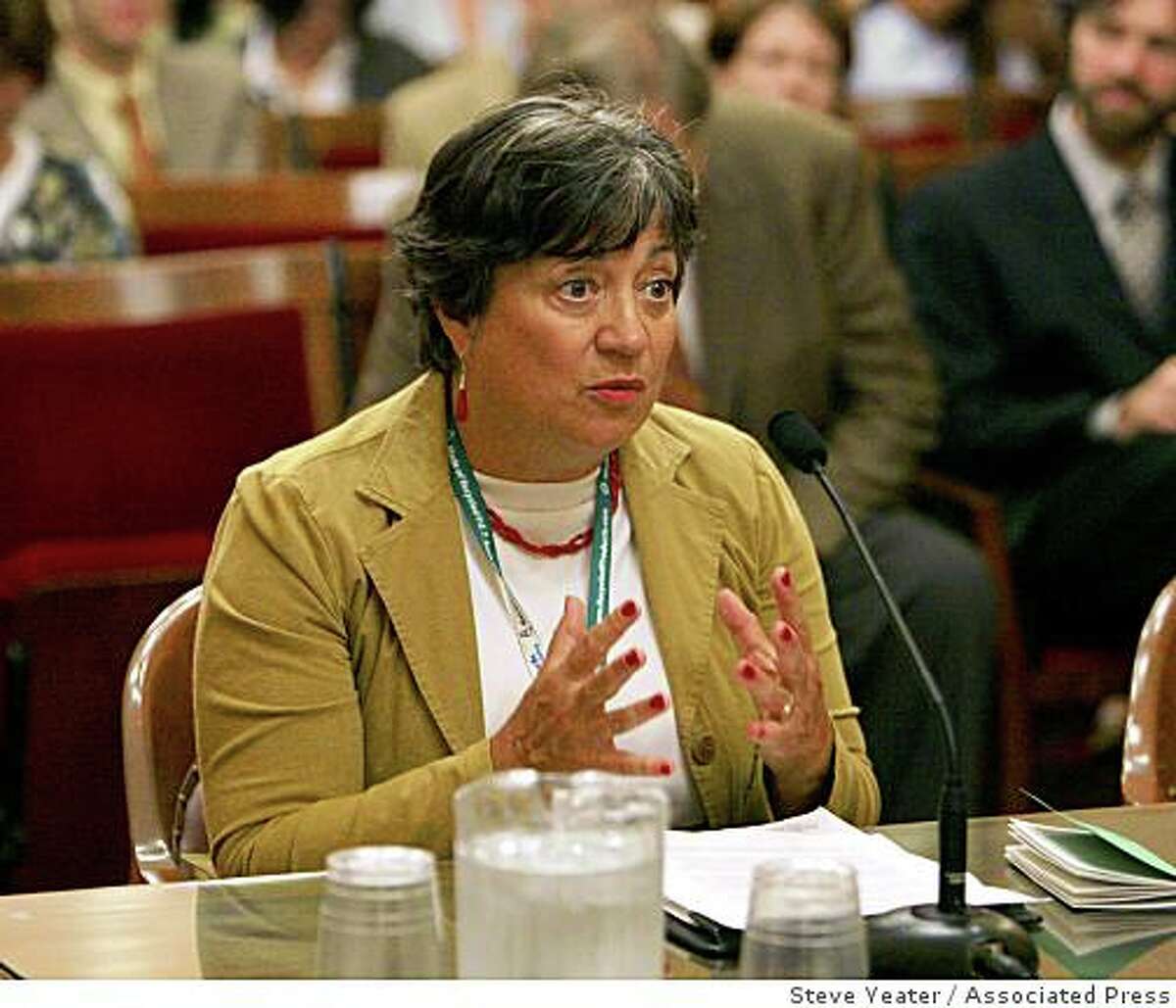 Mary Nichols, speaks before the Senate Rules Committee at the Capitol in Sacramento, Calif., Tuesday, July 17, 2007. The Senate Rules Committee was holding the hearing to consider Gov. Schwarzenegger's appointment of Nichols.