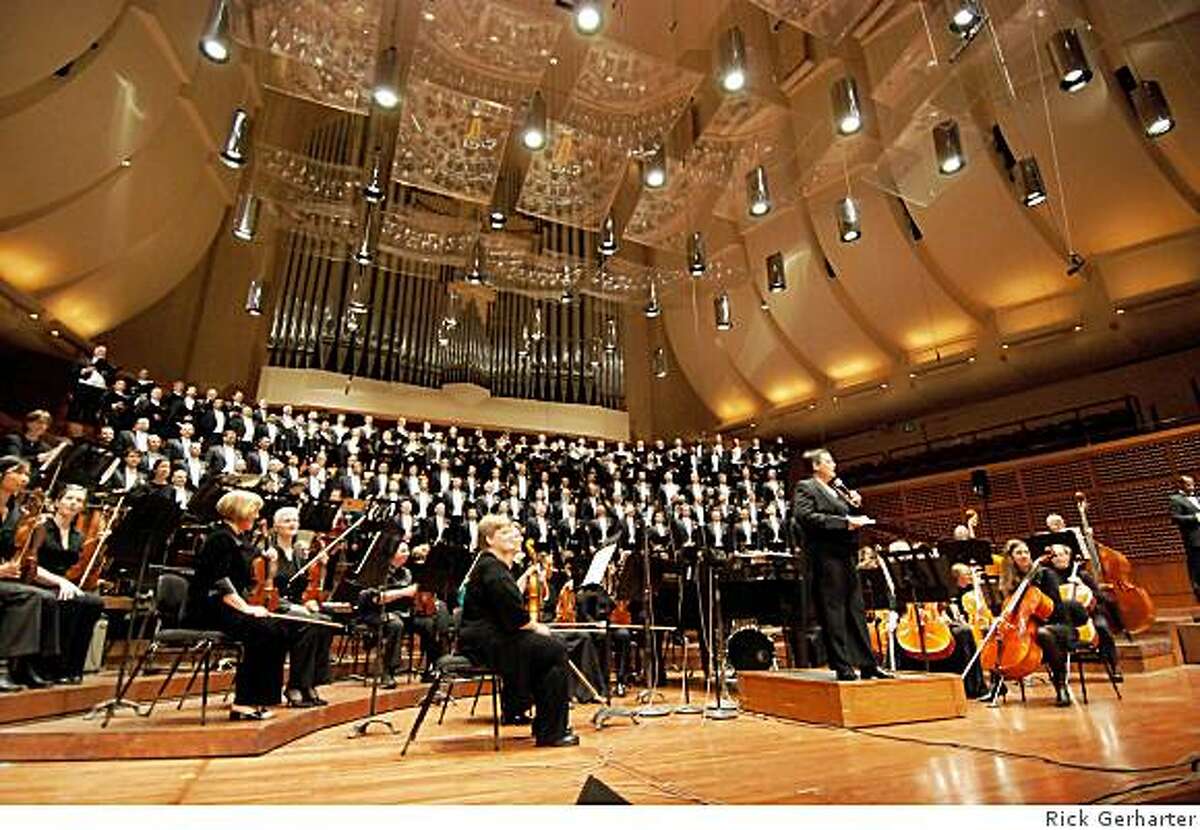The San Francisco Gay Men's Chorus, with the Community Women's Orchestra, conducted by Chorus Artist Director Kathleen McGuire (on podium), at the Chorus' annual spring concert on May 16, 2008, at Davies Symphony Hall.
